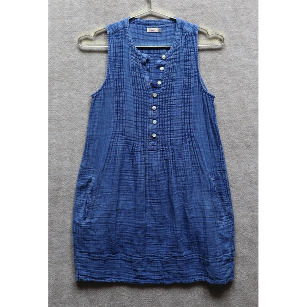 Faherty Dream‎ Cotton Gauze Isha Dress Women Small Blue Storm Mini Pleated EUC